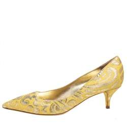 Dolce & Gabbana Yellow Brocade Fabric Pointed Toe  Pumps Size 40