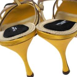 Pre Owned صندل دولتشي أند غابانا ساتان متعدد الألوان بسيور حزام للكاحل مقاس 41