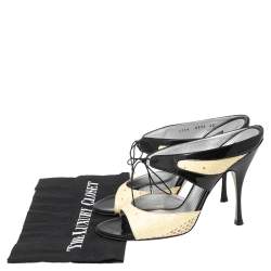Dolce & Gabbana Black/Beige Patent And Python Leather Open Toe Sandals Size 40