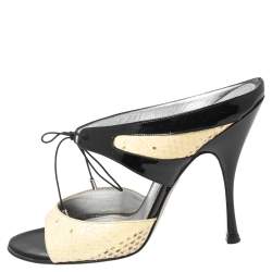 Dolce & Gabbana Black/Beige Patent And Python Leather Open Toe Sandals Size 40