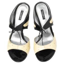 Dolce & Gabbana Black/Beige Patent And Python Leather Open Toe Sandals Size 40