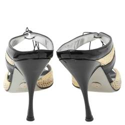 Dolce & Gabbana Black/Beige Patent And Python Leather Open Toe Sandals Size 40