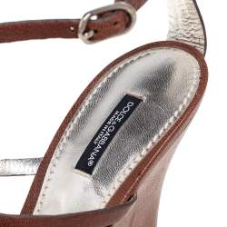 Pre Owned Dolce & Gabbana Brown Leather Strappy Wedge Sandals Size 41