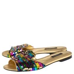 Pre Owned صندل سلايد فلات دولتشي أند غابانا سوفيا ترتر متعدد الألوان مقاس 35.5