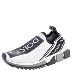 مملوكة مسبقًا Dolce & Gabbana White/Black Knit Fabric Sorrento Slip On Sneakers Size 36