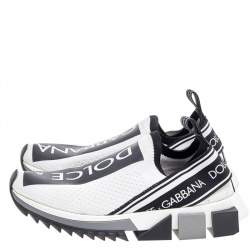 مملوكة مسبقًا Dolce & Gabbana White/Black Knit Fabric Sorrento Slip On Sneakers Size 36