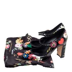 Pre Owned Dolce & Gabbana Black Floral Print Leather Mary-Jane Pumps Size 37