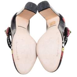 Pre Owned Dolce & Gabbana Black Floral Print Leather Mary-Jane Pumps Size 37