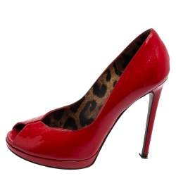 Dolce & Gabbana Red Patent Leather Peep-Toe Platform Pumps Size 36.5