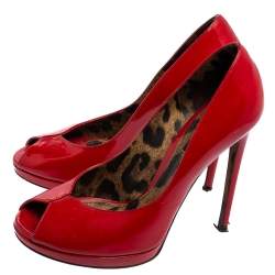 Dolce & Gabbana Red Patent Leather Peep-Toe Platform Pumps Size 36.5