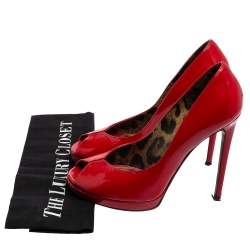 Dolce & Gabbana Red Patent Leather Peep-Toe Platform Pumps Size 36.5