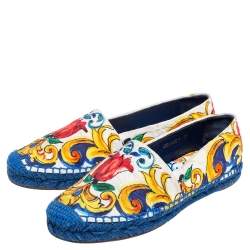 Pre Owned Dolce & Gabbana Multicolor Majolica Print Canvas Slip On Espadrilles Size 37