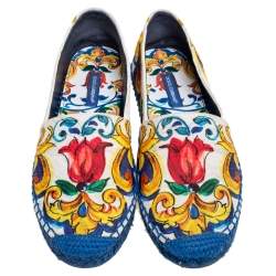 Pre Owned Dolce & Gabbana Multicolor Majolica Print Canvas Slip On Espadrilles Size 37