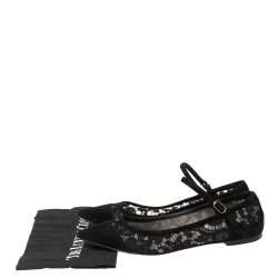 Pre Owned Dolce and Gabbana Black Lace And Suede Mary Jane Pointed Toe Ballet Flats Size 40