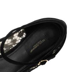 Pre Owned Dolce and Gabbana Black Lace And Suede Mary Jane Pointed Toe Ballet Flats Size 40
