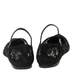 Pre Owned Dolce and Gabbana Black Lace And Suede Mary Jane Pointed Toe Ballet Flats Size 40