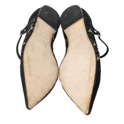 Pre Owned Dolce and Gabbana Black Lace And Suede Mary Jane Pointed Toe Ballet Flats Size 40