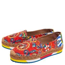 Pre Owned Dolce & Gabbana Multicolor Printed Canvas Platform Espadrilles Size 39