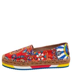 Pre Owned Dolce & Gabbana Multicolor Printed Canvas Platform Espadrilles Size 39