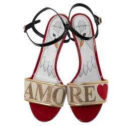 Pre Owned صندل دولتشي أند غابانا جلد لامع وكانفاس متعدد الألوان سير كاحل مقاس 40