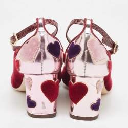Dolce & Gabbana Burgundy Velvet L' Amore Block Heel Pumps Size 38