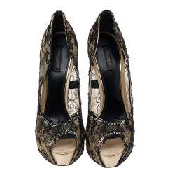 Pre Owned Dolce & Gabbana Beige Lace Platform Peep Toe Pumps Size 41