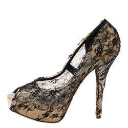 Pre Owned Dolce & Gabbana Beige Lace Platform Peep Toe Pumps Size 41