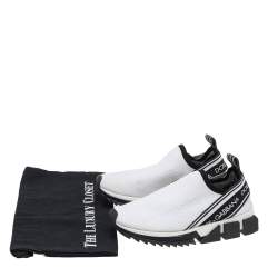 Pre Owned Dolce & Gabbana White Knit Fabric Sorrento Slip on Sneakers Size 36.5
