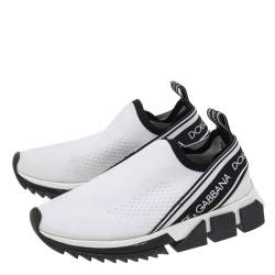 Pre Owned Dolce & Gabbana White Knit Fabric Sorrento Slip on Sneakers Size 36.5