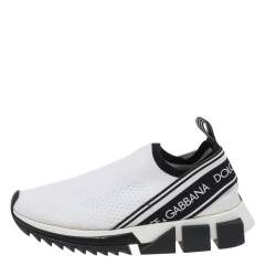 Pre Owned Dolce & Gabbana White Knit Fabric Sorrento Slip on Sneakers Size 36.5