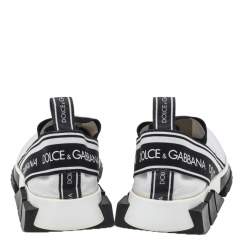 Pre Owned Dolce & Gabbana White Knit Fabric Sorrento Slip on Sneakers Size 36.5