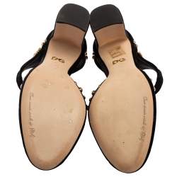 Pre Owned  Dolce & Gabbana Black Velvet Crystal Embellished Block Heel Sandals Size 37