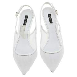 مملوكة مسبقًا صندل دولتشي أند غابانا جلد لامع وشبكة أبيض بحزام للكاحل مقاس 41