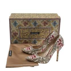 مملوكة مسبقًا حذاء كعب عالي دولتشي أند غابانا مزخرف ترتر وخرز متعدد الألوان مقدمة مدببة مقاس 36.5