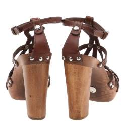 Pre Owned Dolce & Gabbana Brown Leather Strappy Sandals Size 39
