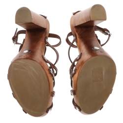 Pre Owned Dolce & Gabbana Brown Leather Strappy Sandals Size 39
