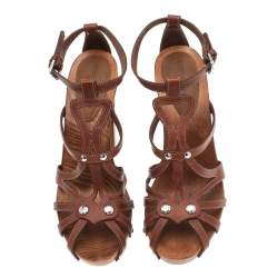 Pre Owned Dolce & Gabbana Brown Leather Strappy Sandals Size 39