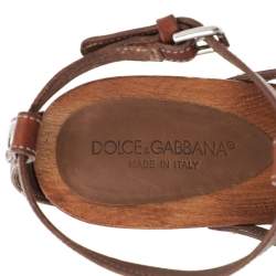 Pre Owned Dolce & Gabbana Brown Leather Strappy Sandals Size 39