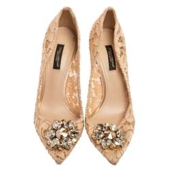 Pre Owned حذاء كعب عالي دولتشي أند غابانا بيلوسي شبك ودانتيل بيج مقدمة مدببة مقاس 37