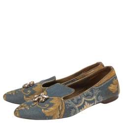 Dolce & Gabbana Multicolor Brocade Embellished Slip On Loafers Size 37