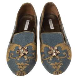 Dolce & Gabbana Multicolor Brocade Embellished Slip On Loafers Size 37