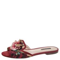 Pre Owned Dolce & Gabbana Multicolor Floral Print Canvas Crystal Embellished Flat Slide Sandals Size 37