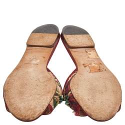 Pre Owned Dolce & Gabbana Multicolor Floral Print Canvas Crystal Embellished Flat Slide Sandals Size 37
