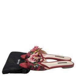 Pre Owned Dolce & Gabbana Multicolor Floral Print Canvas Crystal Embellished Flat Slide Sandals Size 37