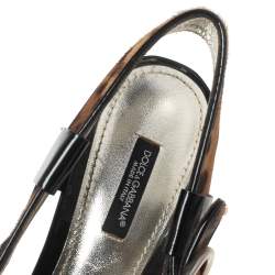 Dolce & Gabbana Black/Brown Leopard Print Pony Hair and Patent Leather Trim Platform Sandals Size 41