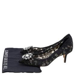 Pre Owned Dolce & Gabbana Black Lace And Mesh Crystal Embellished Bellucci Pumps Size 39