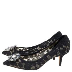 Pre Owned Dolce & Gabbana Black Lace And Mesh Crystal Embellished Bellucci Pumps Size 39