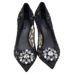 Pre Owned Dolce & Gabbana Black Lace And Mesh Crystal Embellished Bellucci Pumps Size 39