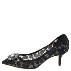 Pre Owned Dolce & Gabbana Black Lace And Mesh Crystal Embellished Bellucci Pumps Size 39