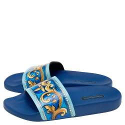 Pre Owned Dolce & Gabbana Multicolor Majolica Printed Patent Leather Flat Slides Size 37